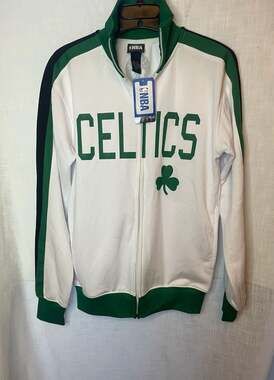NBA Boston Celtics basketball Full Zip Track Jacket White Green Mens Size S.